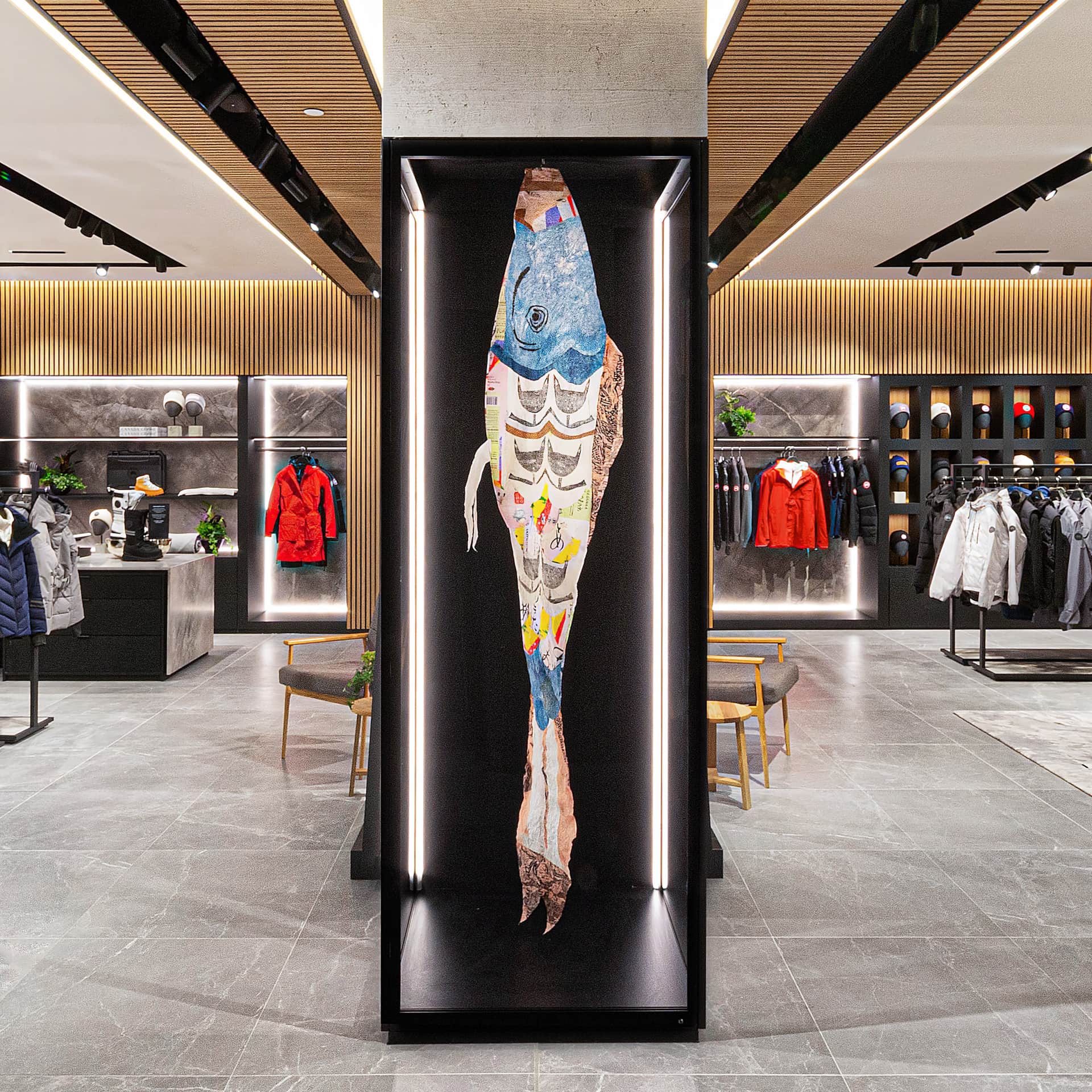 Artwork by Alexa Hatanaka titled Koinobori at Canada Goose Multrees Walk, Edinburgh, UK